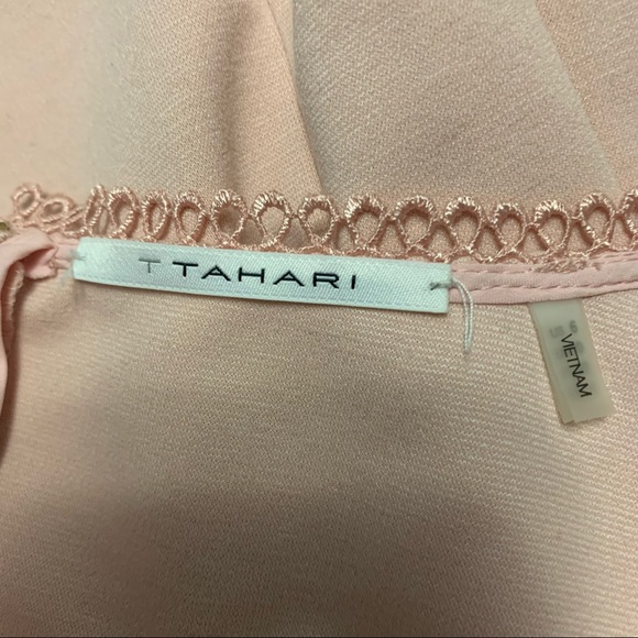 TAHARI Peach mini cocktail Dress with lace size 6 sleeveless wedding guest - Picture 7 of 12